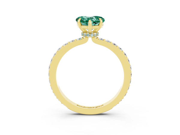 Yellow gold Heart Cut Green Sapphire Pavé Engagement Ring with Round  Accents and Prong Setting