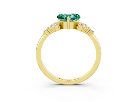 Yellow gold Heart Cut Green Sapphire Ring with Side Stones and Four-Prong Setting_39