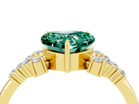 Yellow gold Heart Cut Green Sapphire Ring with Side Stones and Four-Prong Setting_40