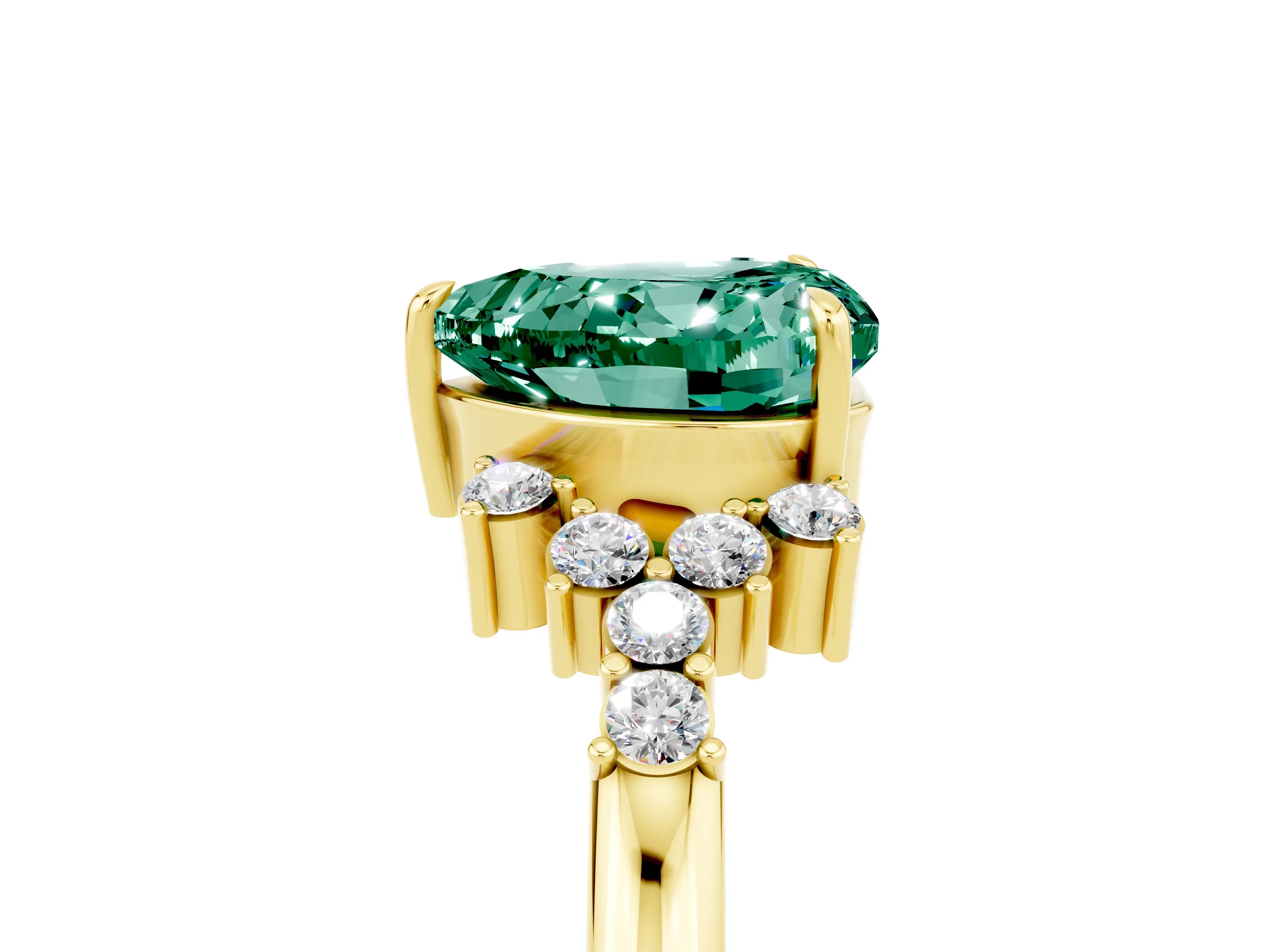 Yellow gold Heart Cut Green Sapphire Ring with Side Stones and Four-Prong Setting_41