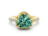 Yellow gold Heart Cut Green Sapphire Scalloped Halo Engagement Ring with Round Shared Prong Band_24
