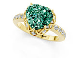 Yellow gold Heart Cut Green Sapphire Scalloped Halo Engagement Ring with Round Shared Prong Band_25