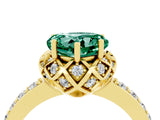 Yellow gold Heart Cut Green Sapphire Scalloped Halo Engagement Ring with Round Shared Prong Band_28