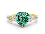 Yellow gold Heart Cut Green Sapphire Scattered Round Accent Ring with Prong Setting_12