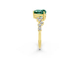 Yellow gold Heart Cut Green Sapphire Scattered Round Accent Ring with Prong Setting_14