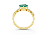 Yellow gold Heart Cut Green Sapphire Scattered Round Accent Ring with Prong Setting_15