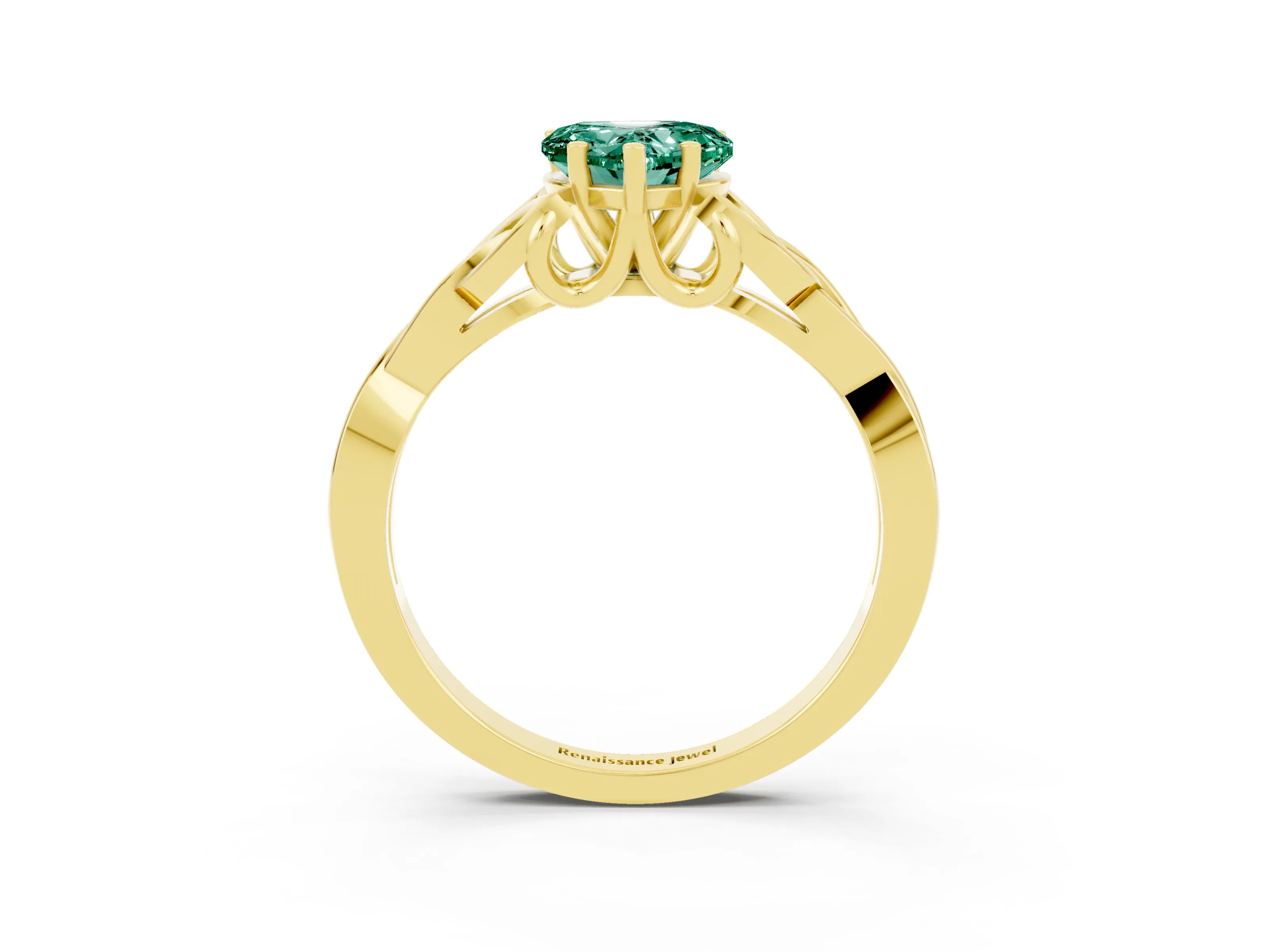 Yellow gold Heart Cut Green Sapphire Solitaire Celtic Knot Ring with Four-Prong Setting_15