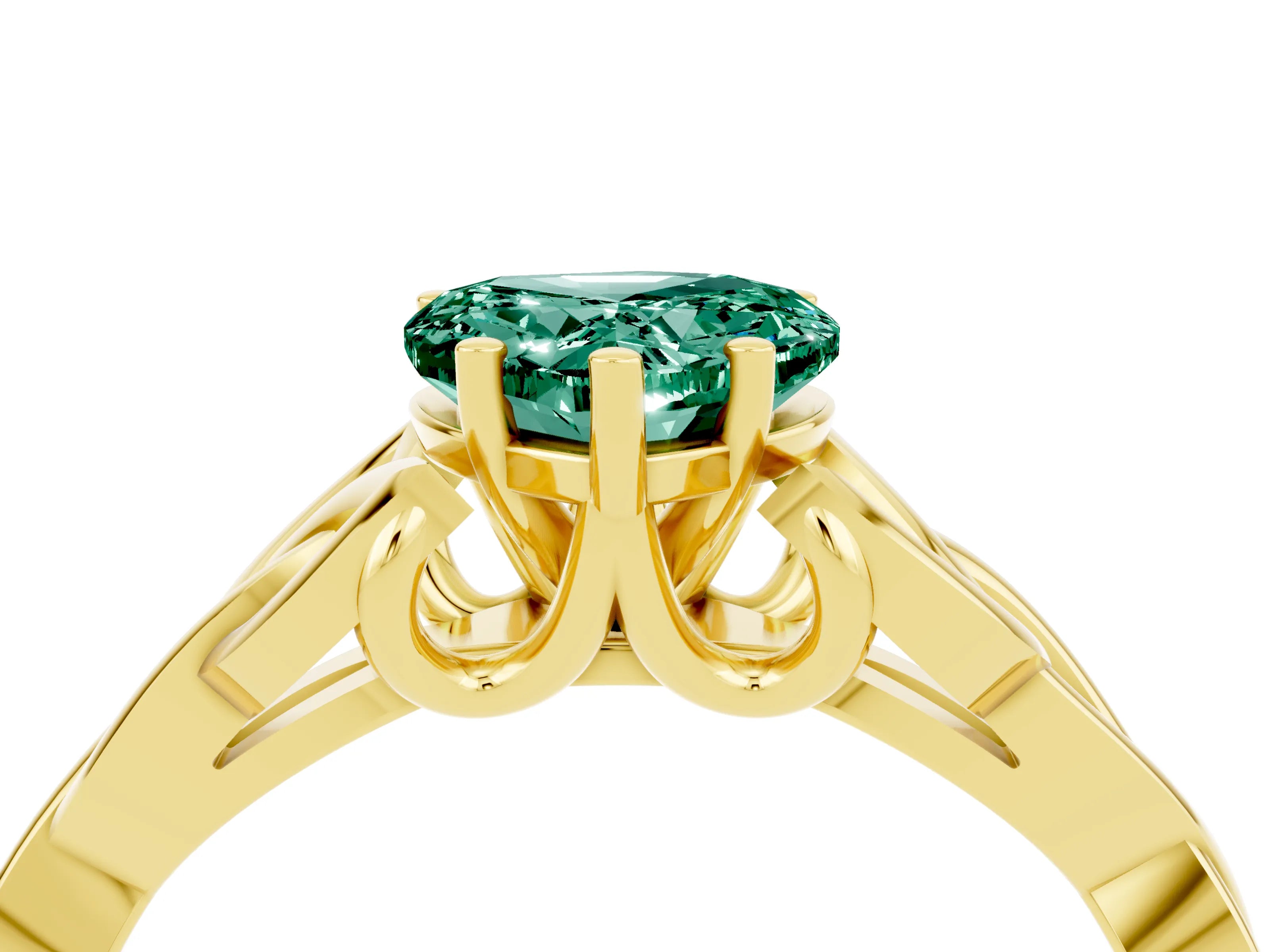 Yellow gold Heart Cut Green Sapphire Solitaire Celtic Knot Ring with Four-Prong Setting_16