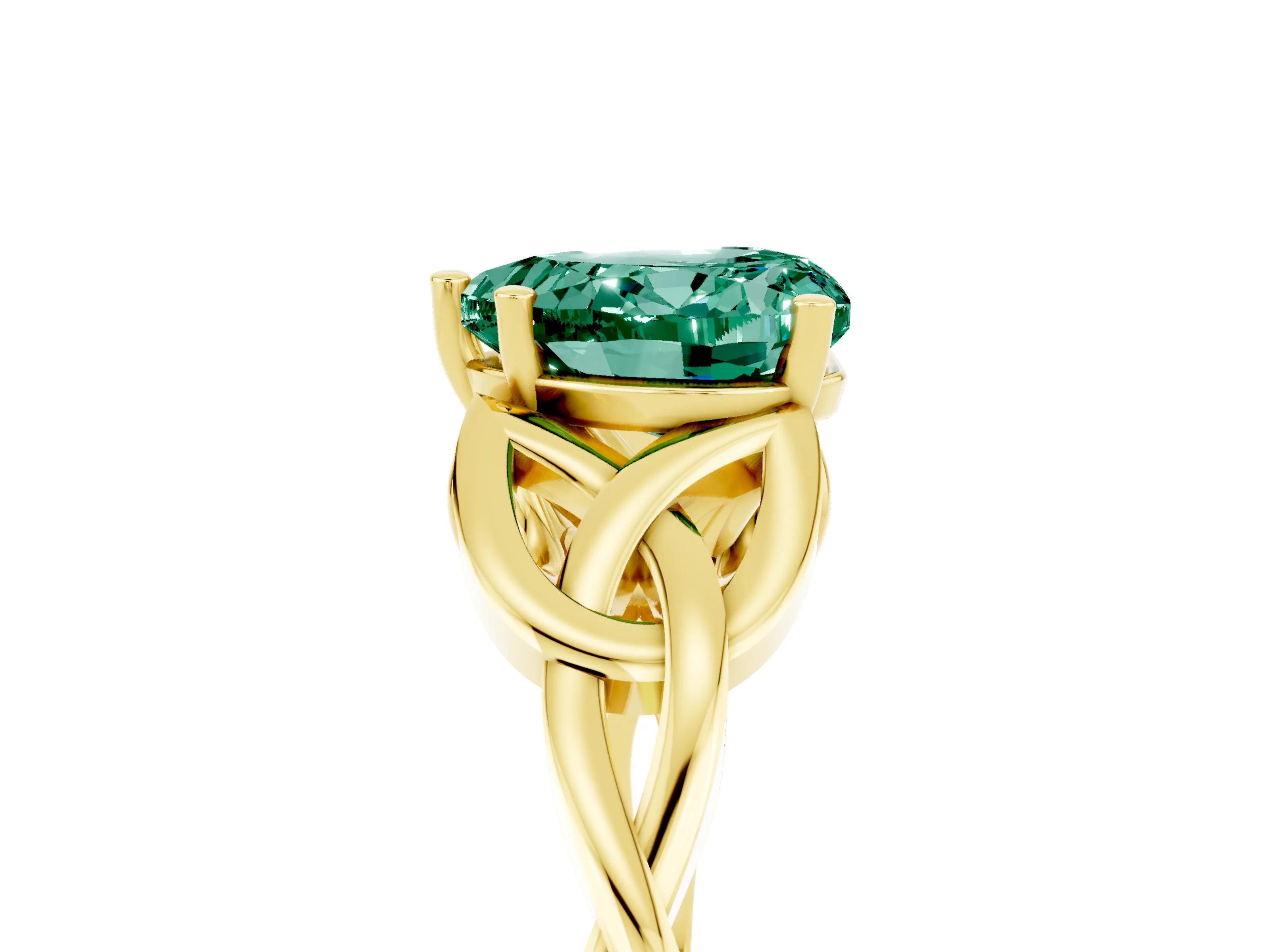 Yellow gold Heart Cut Green Sapphire Solitaire Celtic Knot Ring with Four-Prong Setting_17