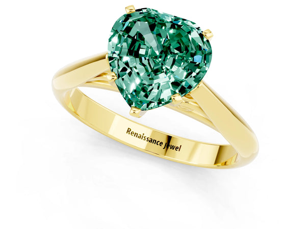 Yellow gold Heart Cut Green Sapphire Solitaire Engagement Ring with Cathedral Setting and Four-Prong Mount