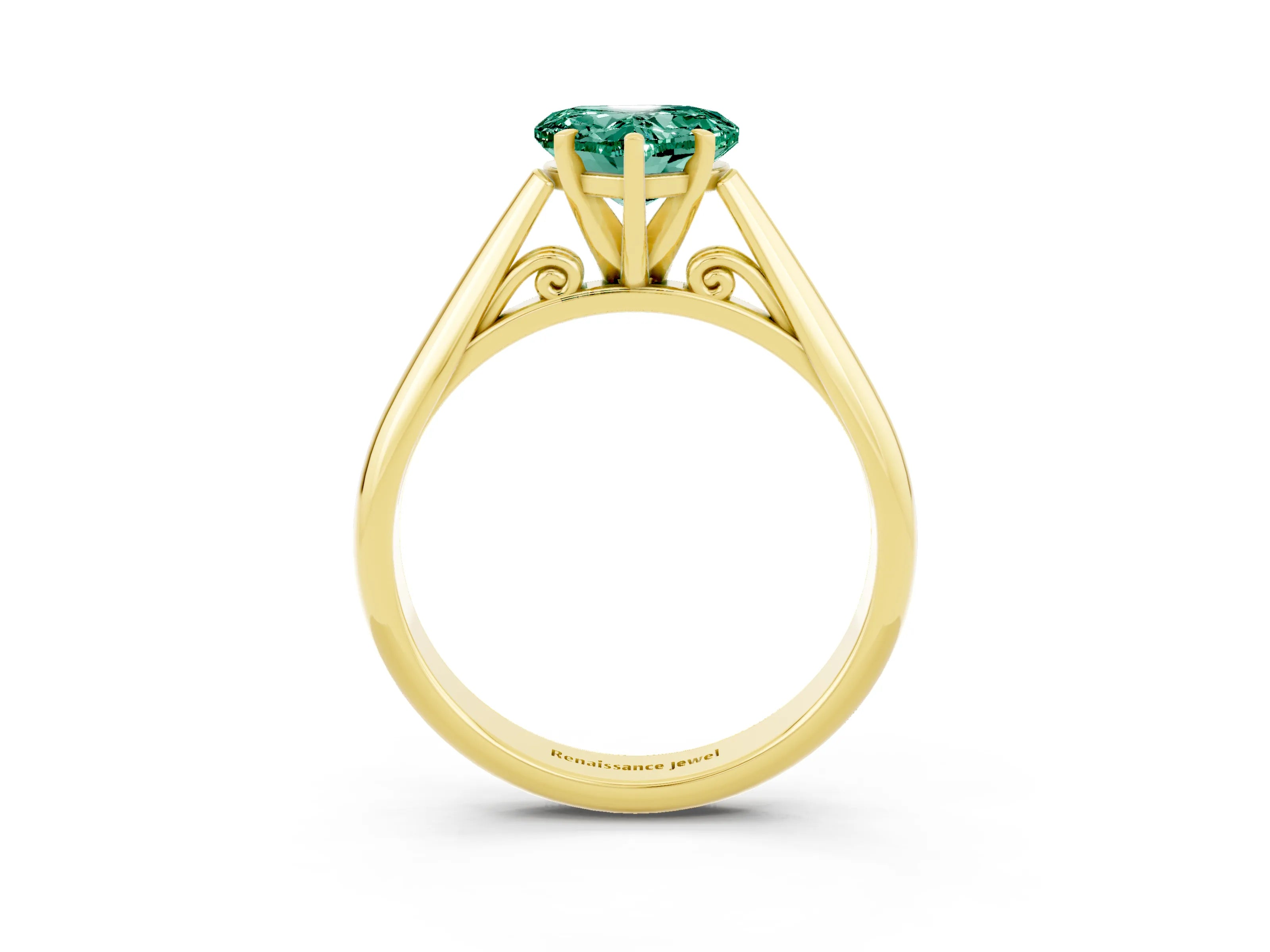 Yellow gold Heart Cut Green Sapphire Solitaire Engagement Ring with Cathedral Setting and Four-Prong Mount_15