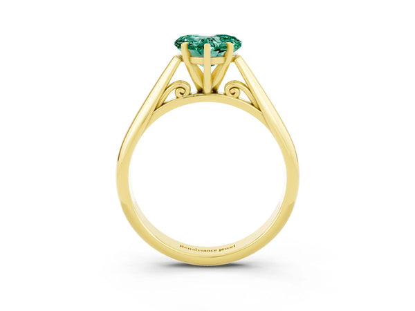 Yellow gold Heart Cut Green Sapphire Solitaire Engagement Ring with Cathedral Setting and Four-Prong Mount