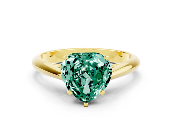 Yellow gold Heart Cut Green Sapphire Solitaire Engagement Ring with Cathedral Setting and Four-Prong Mount
