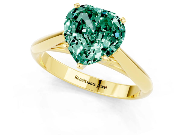 Yellow gold Heart Cut Green Sapphire Solitaire Engagement Ring with Cathedral Setting and Four-Prong Mount