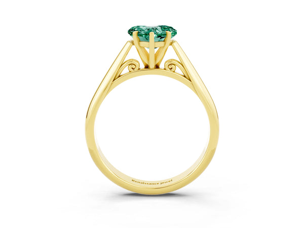 Yellow gold Heart Cut Green Sapphire Solitaire Engagement Ring with Cathedral Setting and Four-Prong Mount