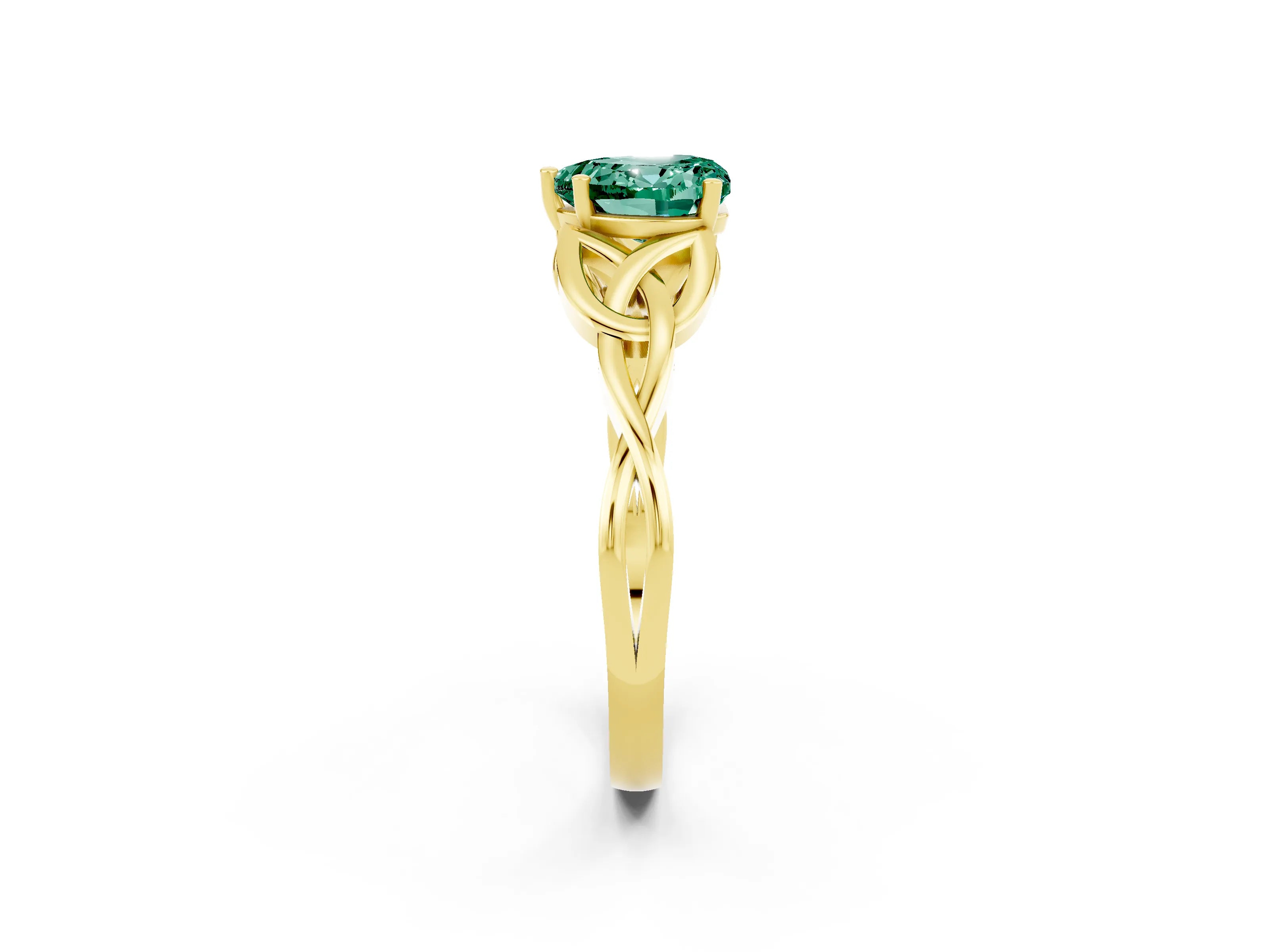 Yellow gold Heart Cut Green Sapphire Solitaire Engagement Ring with Celtic Knot Band and Four-Prong Setting_2