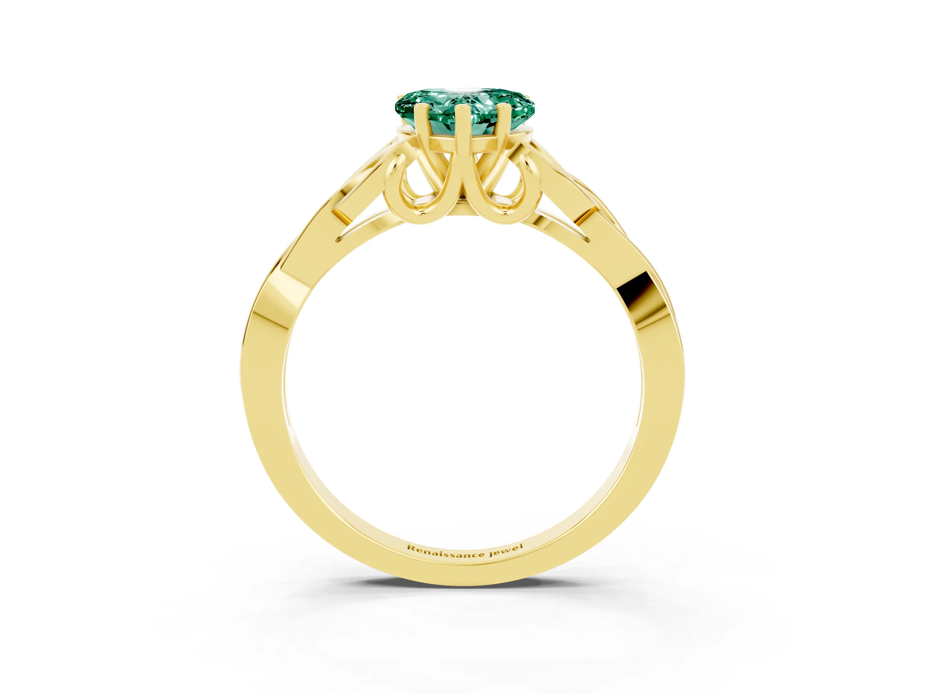 Yellow gold Heart Cut Green Sapphire Solitaire Engagement Ring with Celtic Knot Band and Four-Prong Setting_3