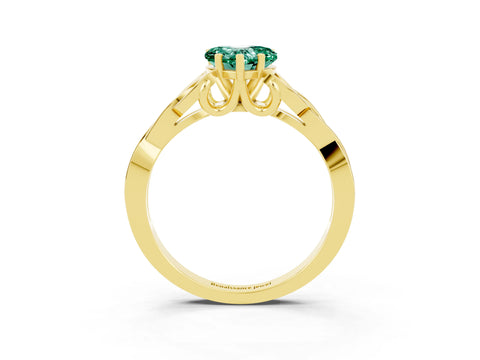 Yellow gold Heart Cut Green Sapphire Solitaire Engagement Ring with Celtic Knot Band and Four-Prong Setting_3