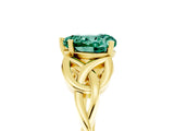 Yellow gold Heart Cut Green Sapphire Solitaire Engagement Ring with Celtic Knot Band and Four-Prong Setting_5