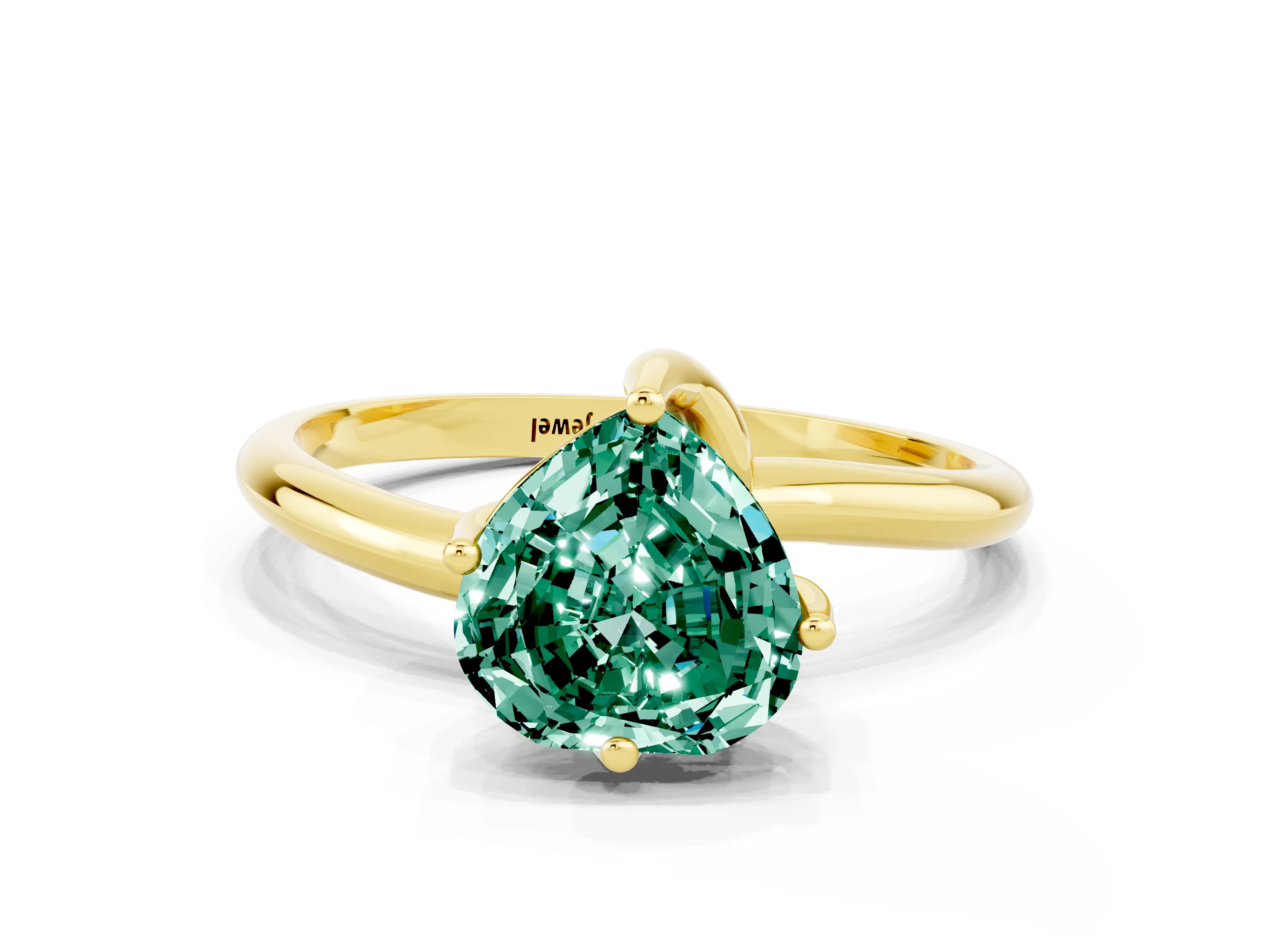 Yellow gold Heart Cut Green Sapphire Solitaire Engagement Ring with Four-Prong Setting and Classic Band_12