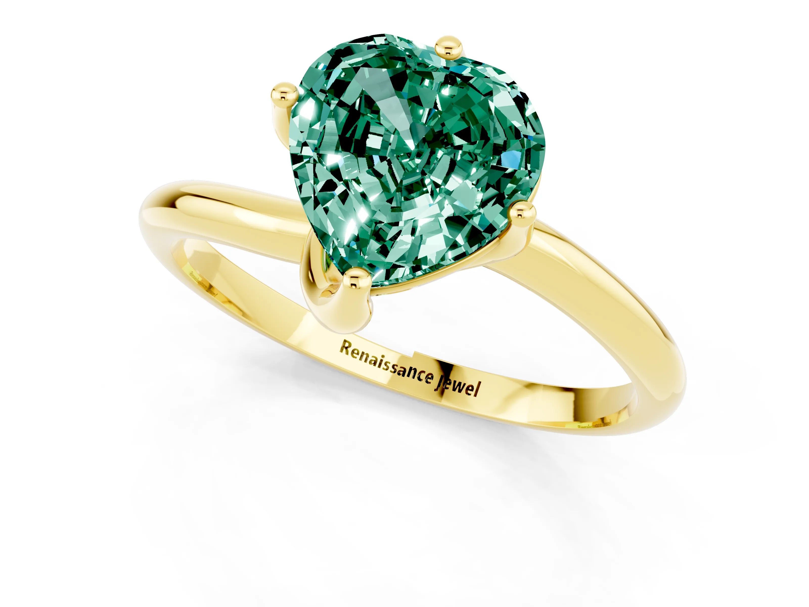 Yellow gold Heart Cut Green Sapphire Solitaire Engagement Ring with Four-Prong Setting and Classic Band_13