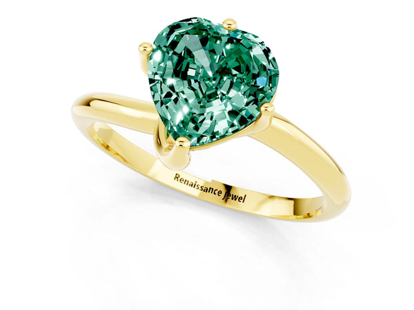 Yellow gold Heart Cut Green Sapphire Solitaire Engagement Ring with Four-Prong Setting and Classic Band