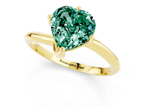 Yellow gold Heart Cut Green Sapphire Solitaire Engagement Ring with Four-Prong Setting and Classic Band_13