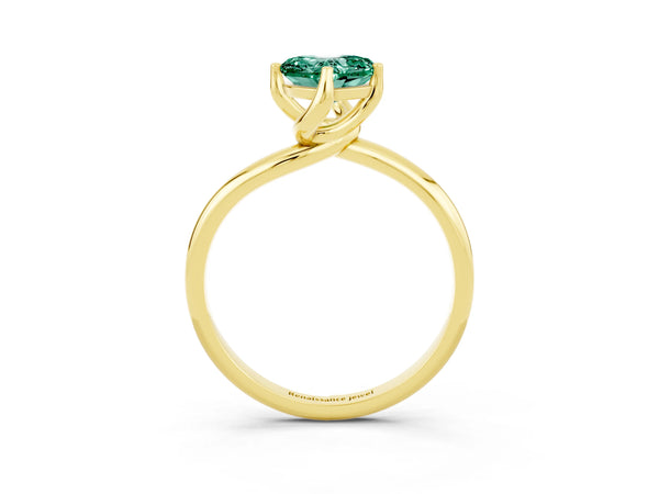 Yellow gold Heart Cut Green Sapphire Solitaire Engagement Ring with Four-Prong Setting and Classic Band