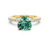 Yellow gold Heart Cut Green Sapphire Solitaire Engagement Ring with Pavé Band and Four-Prong Setting