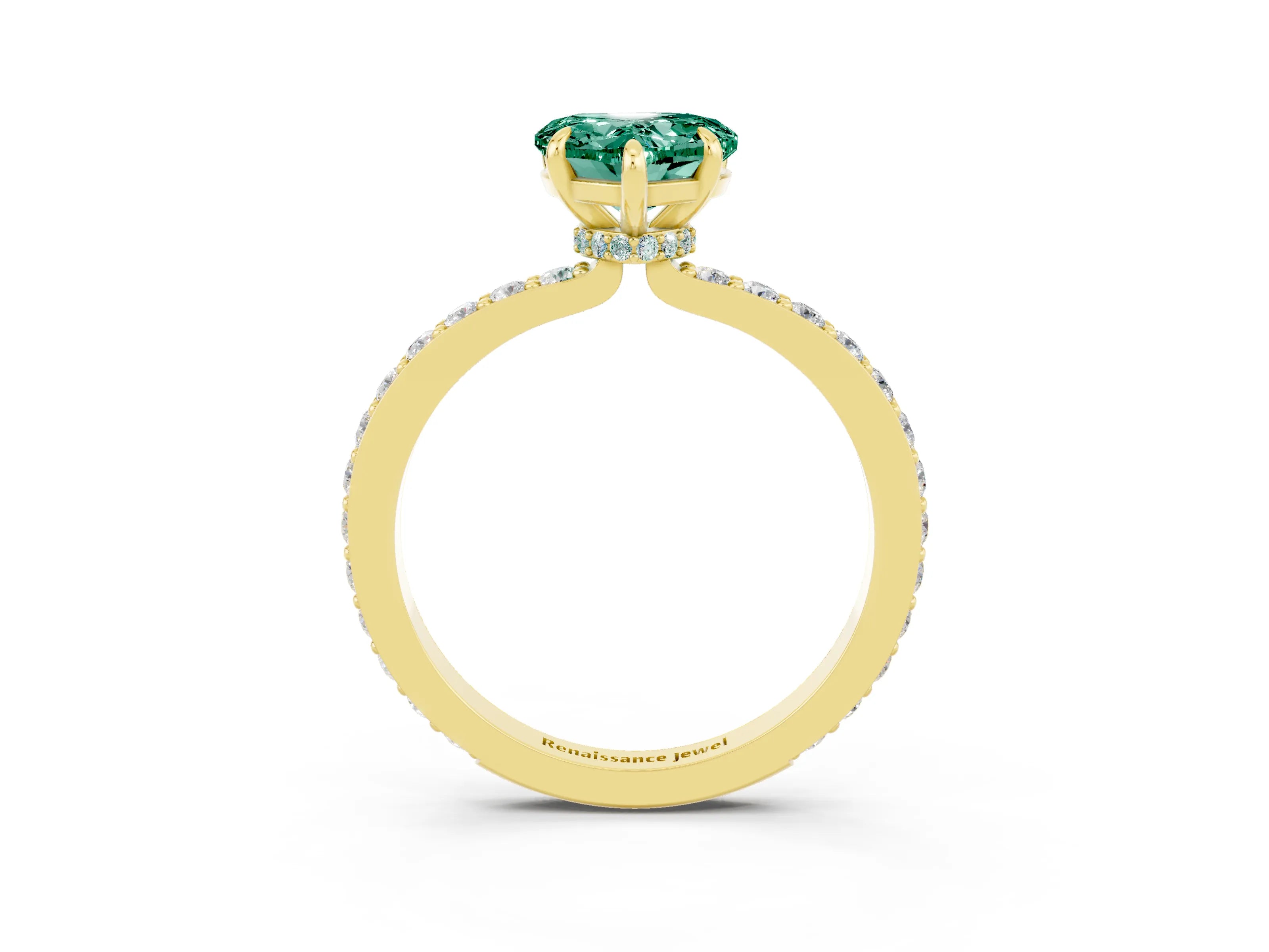 Yellow gold Heart Cut Green Sapphire Solitaire Engagement Ring with Pavé Band and Four-Prong Setting_3