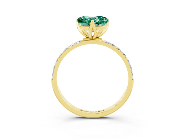 Yellow gold Heart Cut Green Sapphire Solitaire Engagement Ring with Round  Pavé Band and Prong Setting