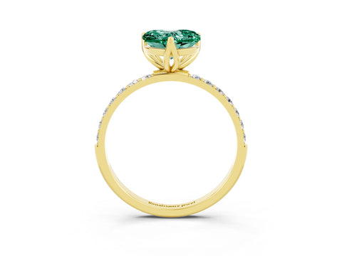 Yellow gold Heart Cut Green Sapphire Solitaire Engagement Ring with Pavé Band and Prong Setting_3