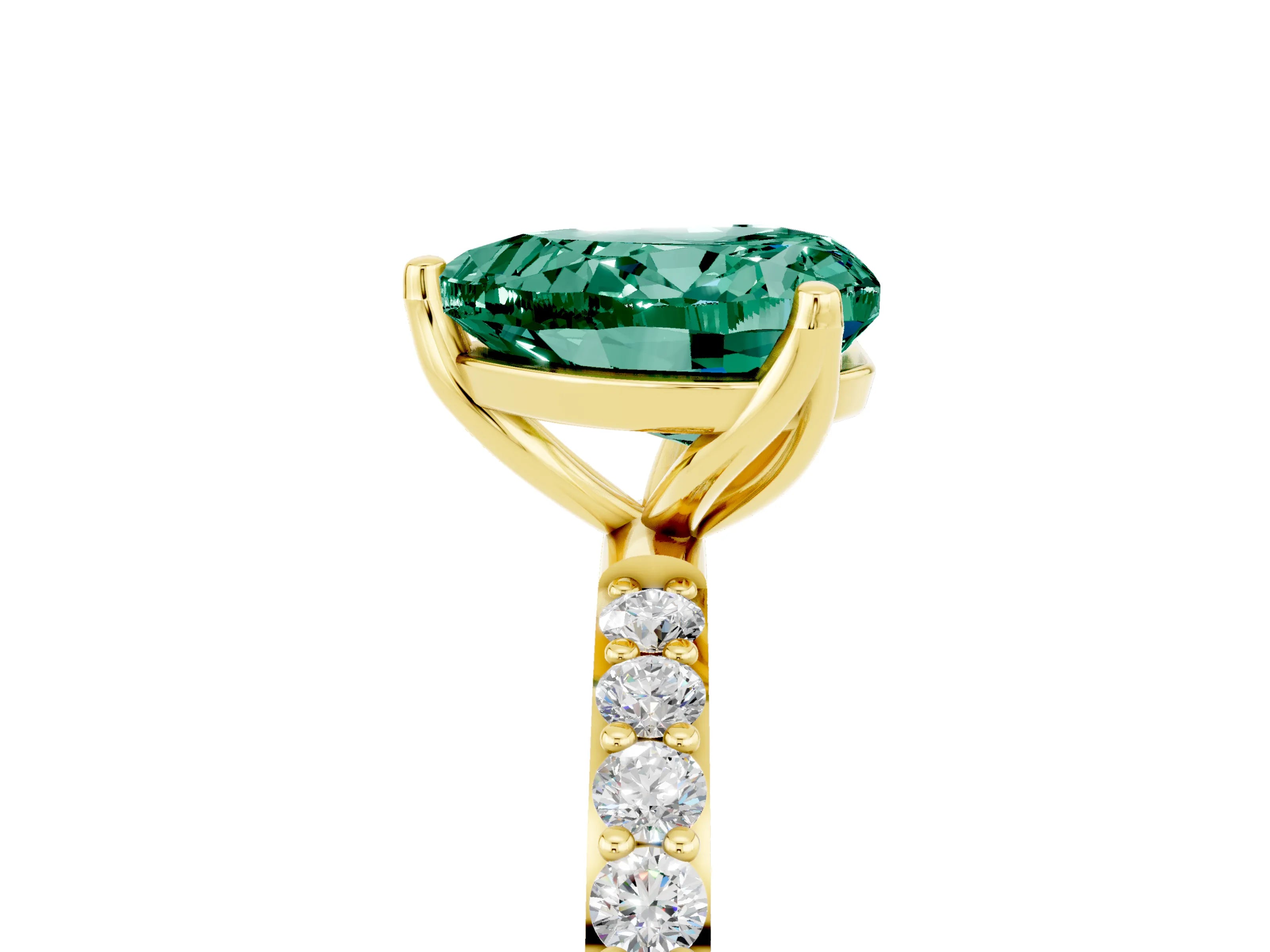 Yellow gold Heart Cut Green Sapphire Solitaire Engagement Ring with Pavé Band and Prong Setting_5