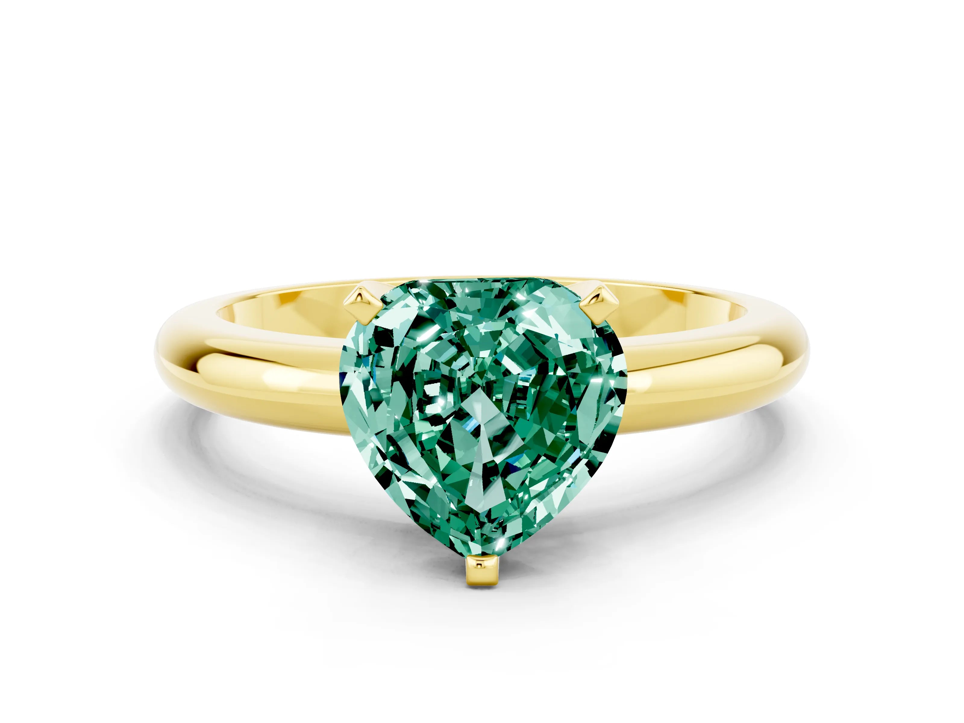 Yellow gold Heart Cut Green Sapphire Solitaire Engagement Ring with Round Band and Four-Prong Setting