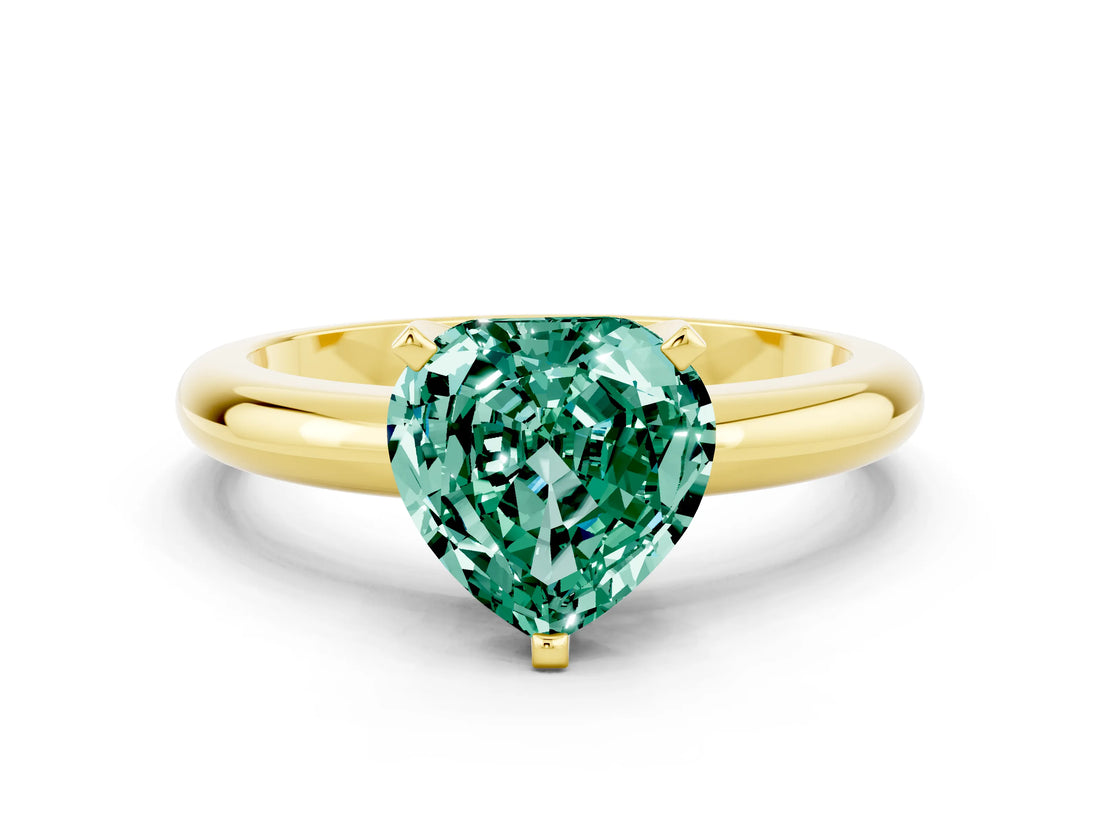 Yellow gold Heart Cut Green Sapphire Solitaire Engagement Ring with Round Band and Four-Prong Setting