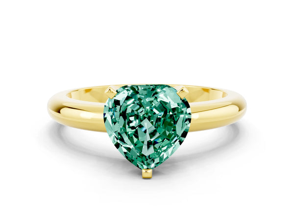 Yellow gold Heart Cut Green Sapphire Solitaire Engagement Ring with Round Band and Four-Prong Setting