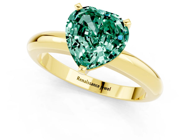 Yellow gold Heart Cut Green Sapphire Solitaire Engagement Ring with Round Band and Four-Prong Setting