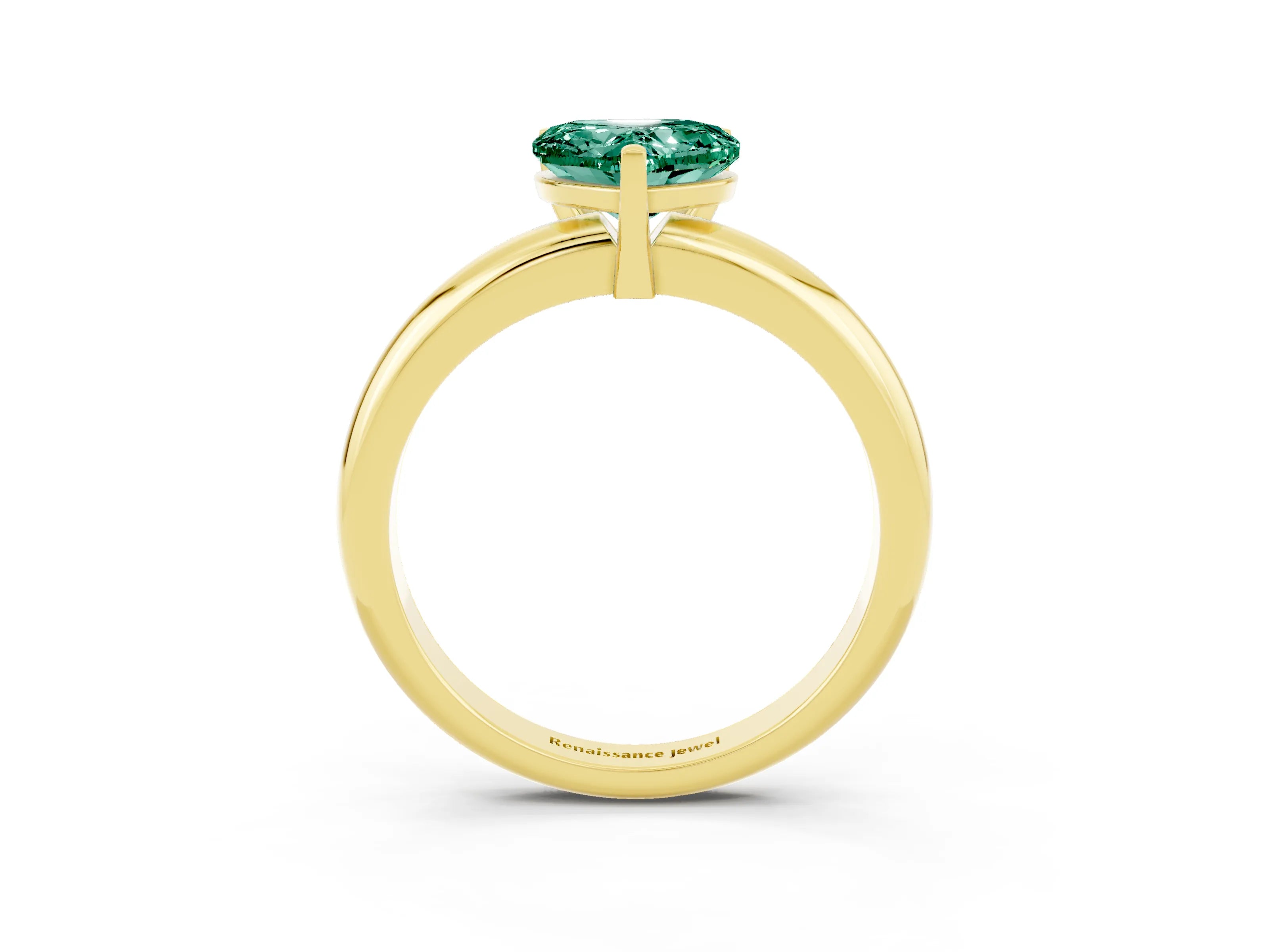 Yellow gold Heart Cut Green Sapphire Solitaire Engagement Ring with Round Band and Four-Prong Setting_3