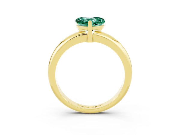 Yellow gold Heart Cut Green Sapphire Solitaire Engagement Ring with Round Band and Four-Prong Setting