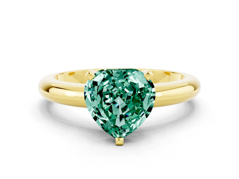 Yellow gold Heart Cut Green Sapphire Solitaire Engagement Ring with Round Band and Four-Prong Setting