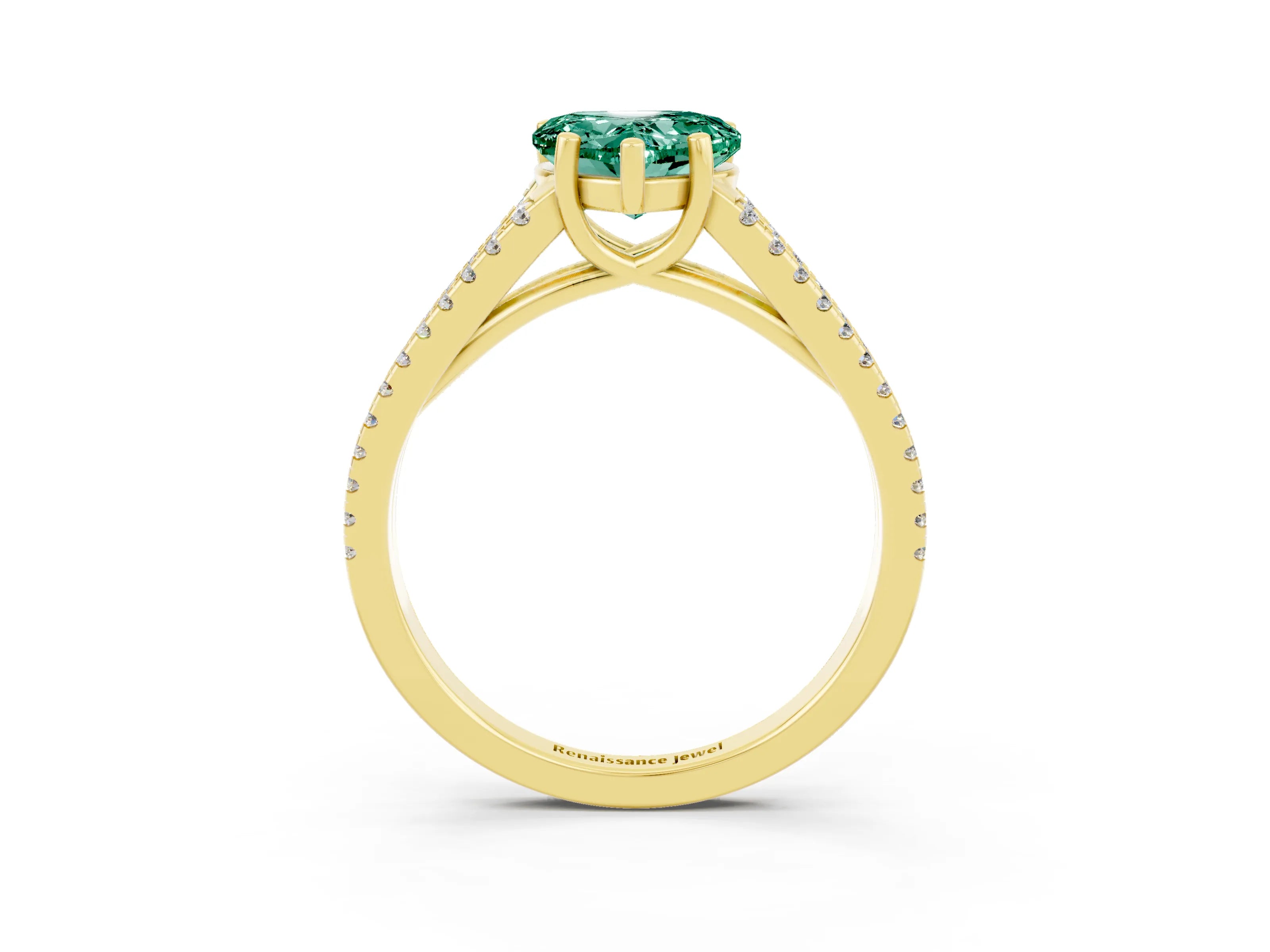 Yellow gold Heart Cut Green Sapphire Solitaire Engagement Ring with Split Shank Pavé Band_3