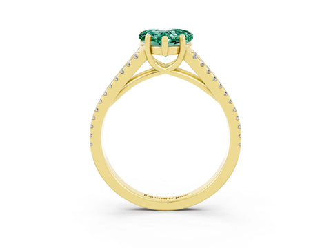 Yellow gold Heart Cut Green Sapphire Solitaire Engagement Ring with Split Shank Pavé Band_3