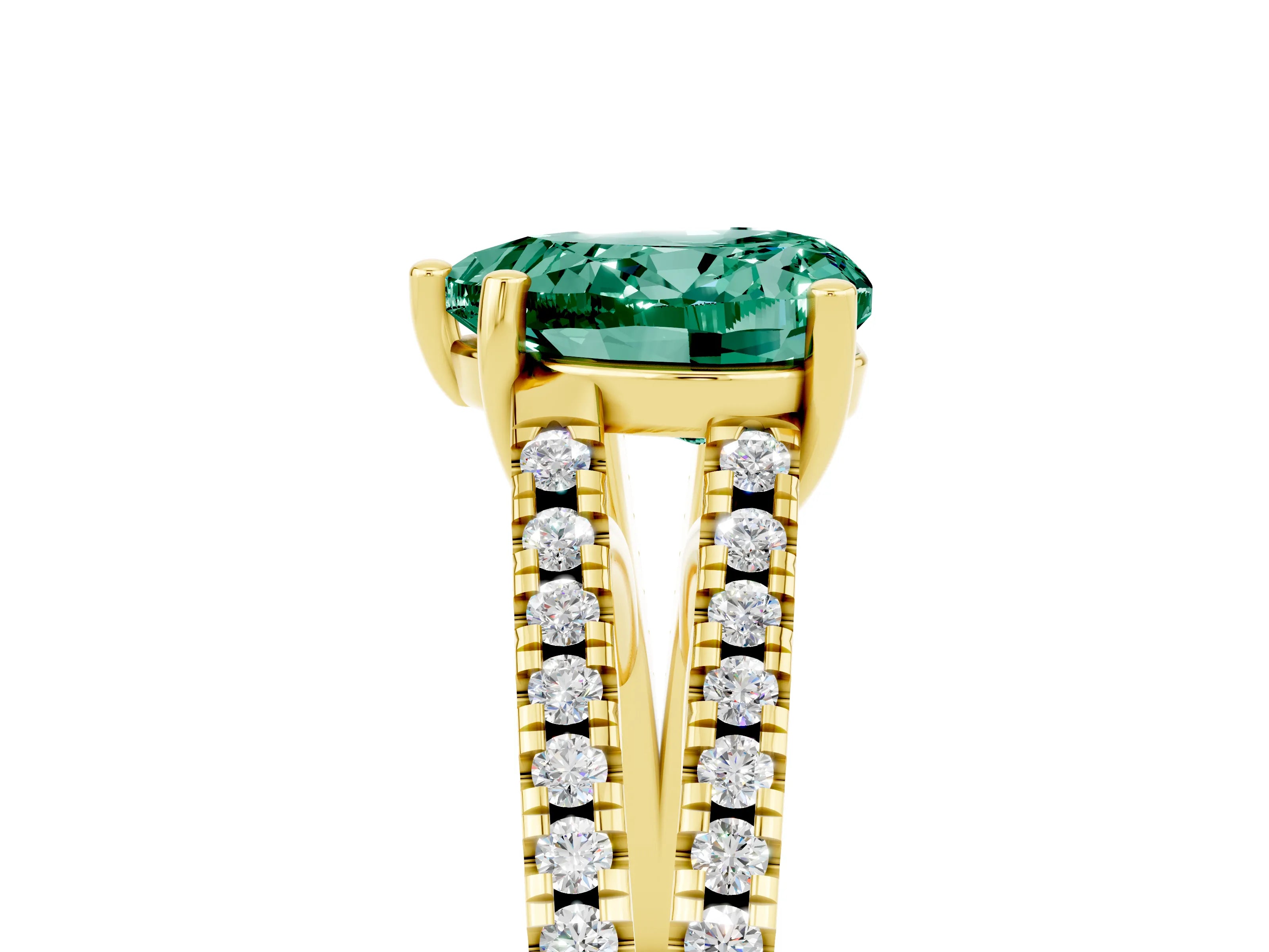 Yellow gold Heart Cut Green Sapphire Solitaire Engagement Ring with Split Shank Pavé Band_5