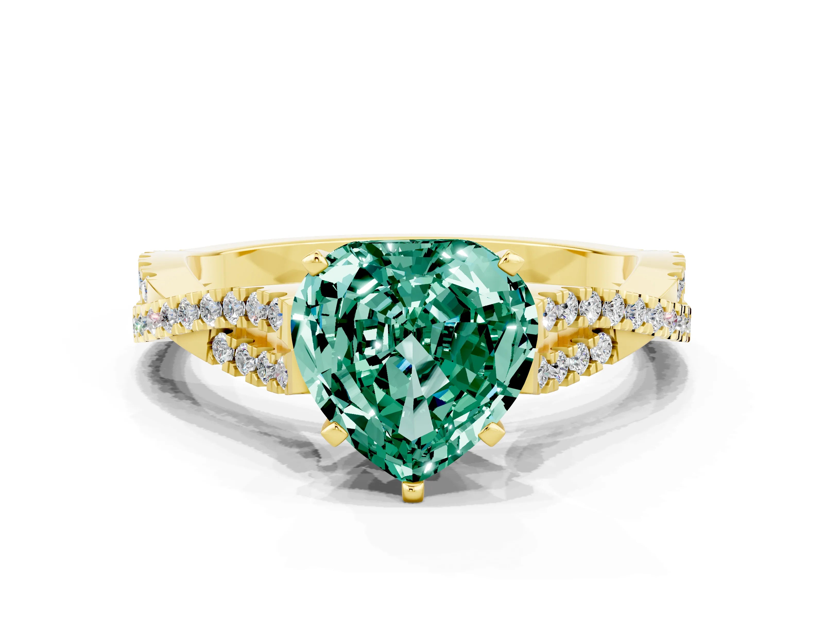 Yellow gold Heart Cut Green Sapphire Solitaire Engagement Ring with Twisted Pavé Band and Four-Prong Setting_12