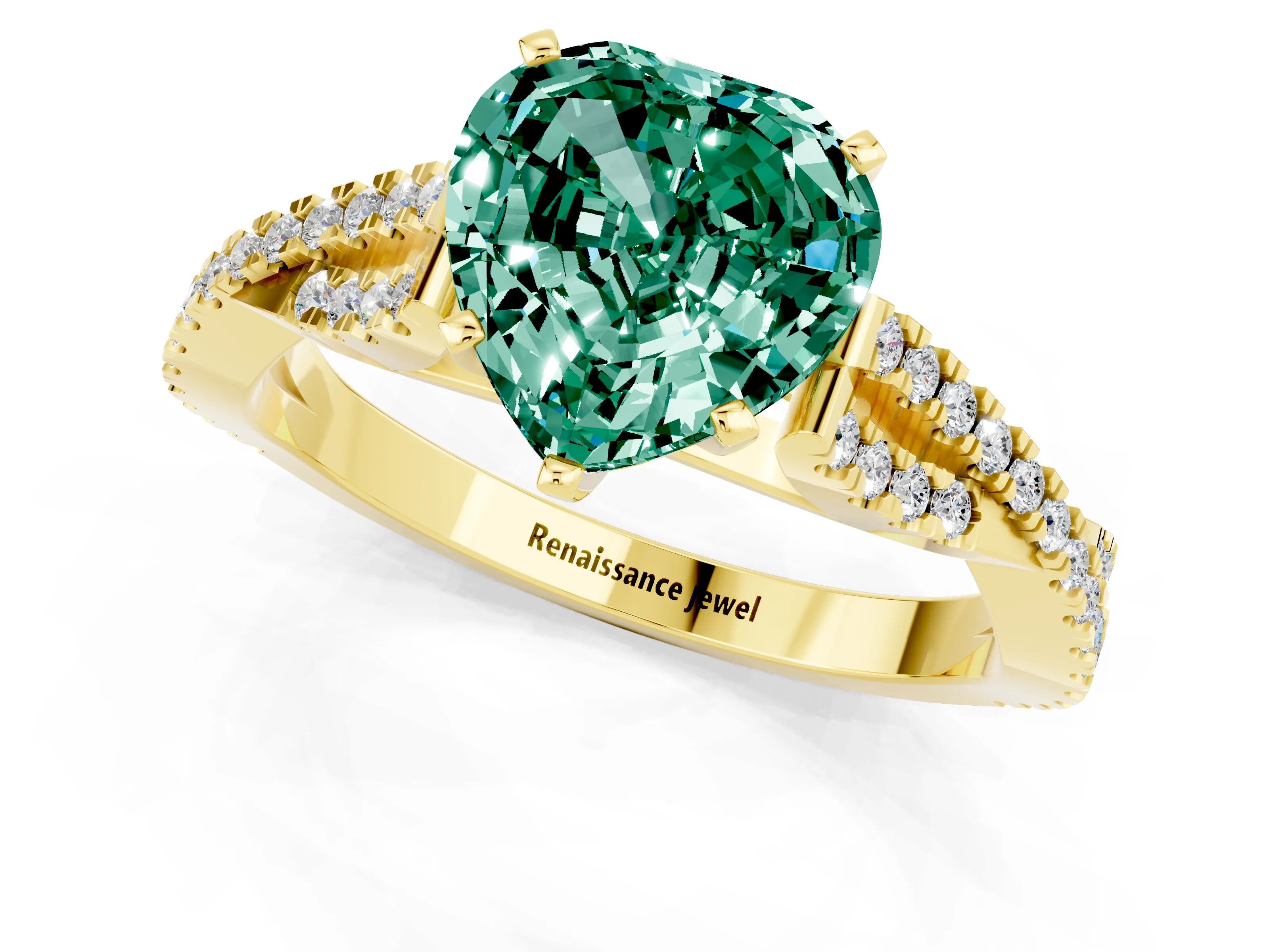 Yellow gold Heart Cut Green Sapphire Solitaire Engagement Ring with Twisted Pavé Band and Four-Prong Setting_13