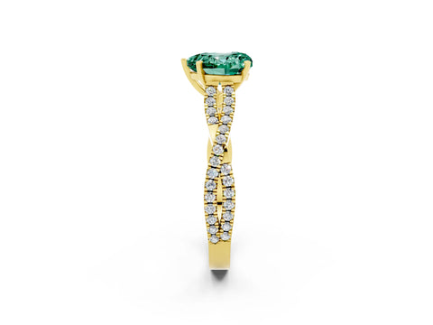 Yellow gold Heart Cut Green Sapphire Solitaire Engagement Ring with Twisted Pavé Band and Four-Prong Setting_14