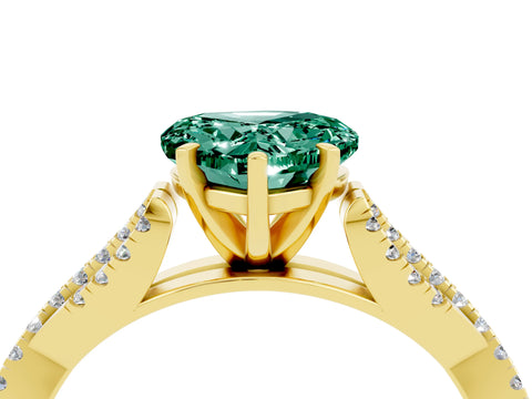 Yellow gold Heart Cut Green Sapphire Solitaire Engagement Ring with Twisted Pavé Band and Four-Prong Setting_16