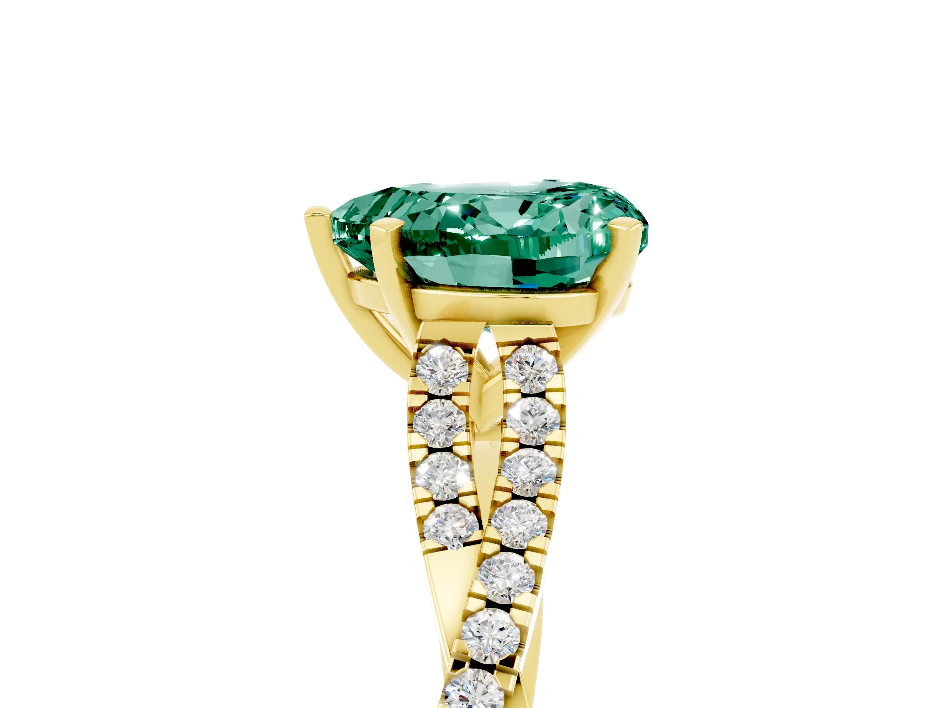Yellow gold Heart Cut Green Sapphire Solitaire Engagement Ring with Twisted Pavé Band and Four-Prong Setting_17