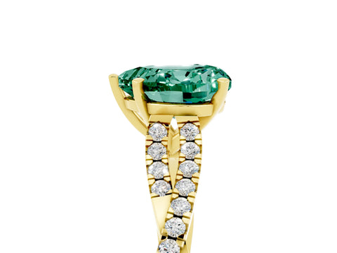 Yellow gold Heart Cut Green Sapphire Solitaire Engagement Ring with Twisted Pavé Band and Four-Prong Setting_17