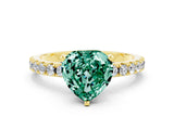 Yellow gold Heart Cut Green Sapphire Solitaire Pavé Band with Four-Prong Setting